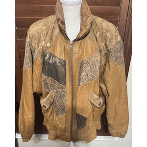 Vintage Winlit Leather Jacket Suede womens L Patchwork Paisley Suede Bomber 90s